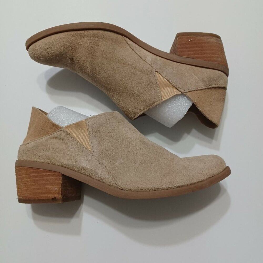 American Eagle Womens Ankle Booties Tan Leather Slip On‎ Block Heels Zip Up 7.5